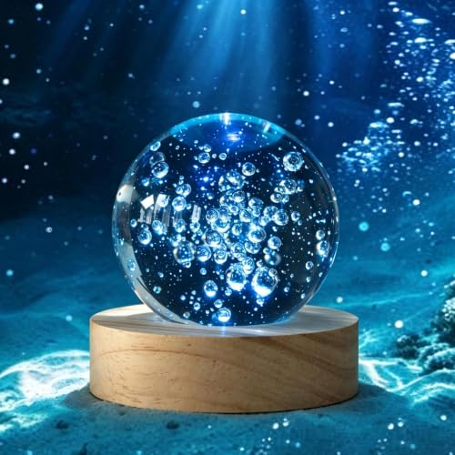 2.3in Crystal Bubble Ball Night Light with LED Wooden Base - Clear Bubble Variation