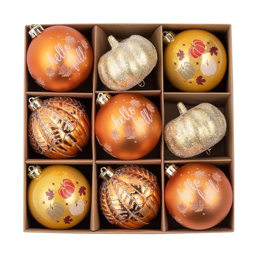 Fall Ornaments Christmas Tree Decorations - 2.36 Inch Pumpkin & Autumn Leaf Set - Orange