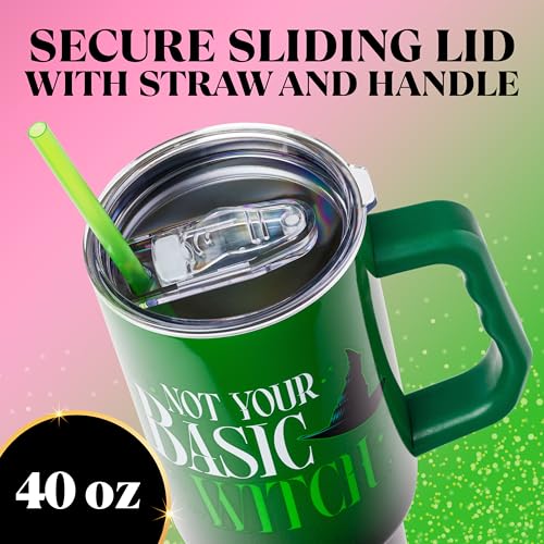 40oz Stainless Steel Tumbler with Handle - Wicked Elphaba Not Your Basic Witch Variation