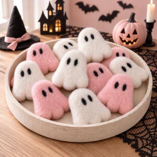 Halloween Felt Ghost Garland Set - Pink & White 6.5 ft Decorations for Parties & Home