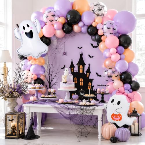 Pink and Purple Halloween Balloons Set - Ghost, Bat & Latex Decorations, 32 Pieces