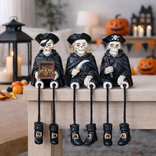 3-Piece Pirate Skeleton Decor Set Halloween Indoor Figurines Home Decor