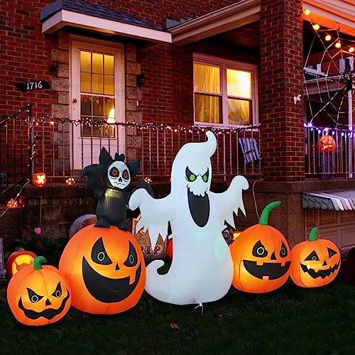 8ft Ghost Pumpkins Standing in a Row Halloween Inflatable Yard Decoration with LED Lights