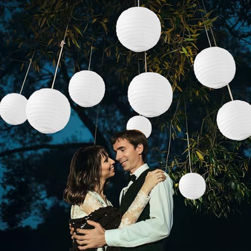 10 Inch White Paper Lanterns - Pack of 40 Hanging Chinese Japanese Decor