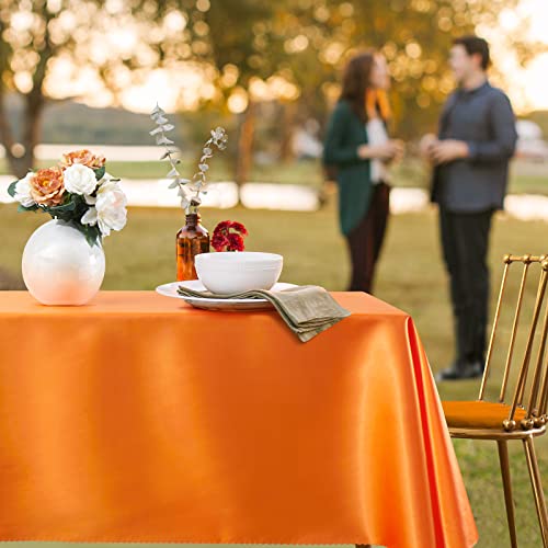 Orange Satin Tablecloth 108x54 Inch Pack of 4 - Wrinkle-Resistant Rectangular Cover for Weddings & Events