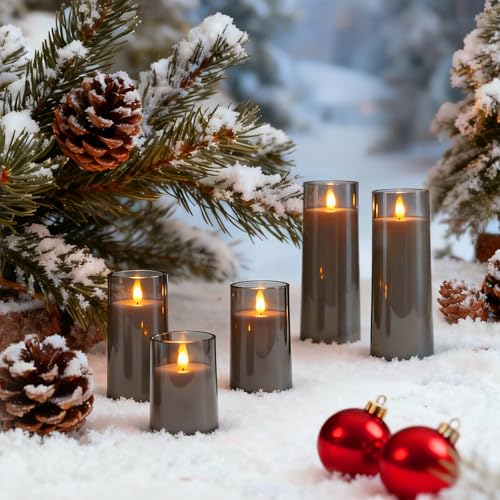 Flameless Candles Set of 5 with Remote Timer - Acrylic Flickering LED Pillar Candles for Christmas & Home Decor - Grey, Variation of THIS listing
