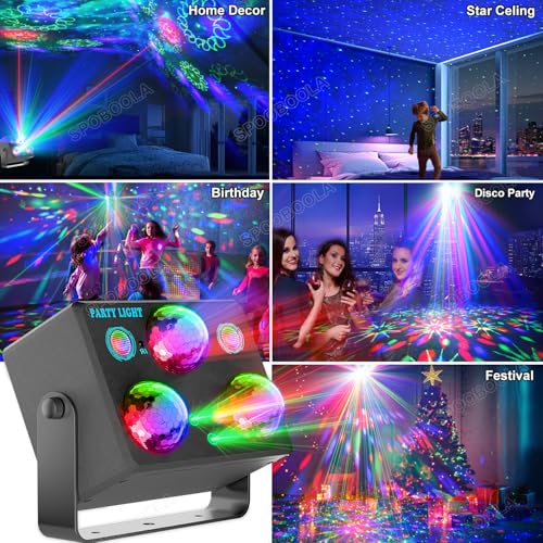 Disco Ball Light - 6-in-1 RGB DJ Party Strobe & Sound-Activated Laser Effect