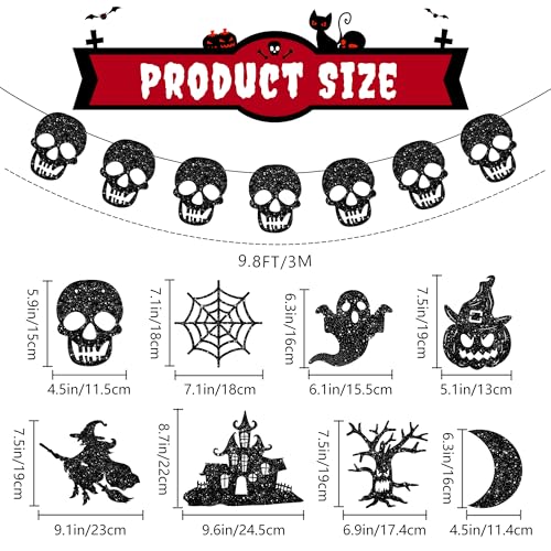 Pre-Strung Halloween Decorations Banner Set with Glitter - Black & Red, B Variation