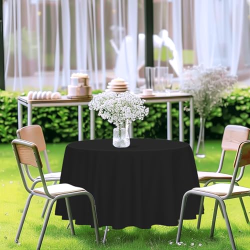 Black Plastic Round Tablecloth 3 Pack 84 Inch Disposable Cover for Parties