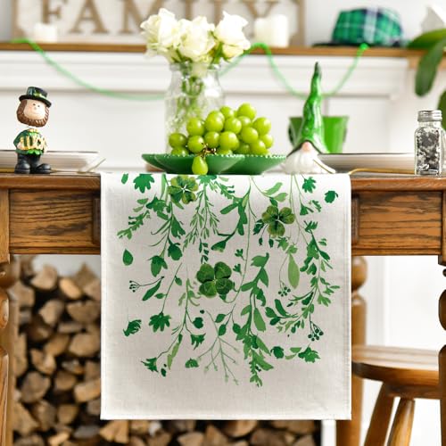 Floral Shamrocks Table Runner 13x72 Inch St. Patrick's Day Home Decor Beige