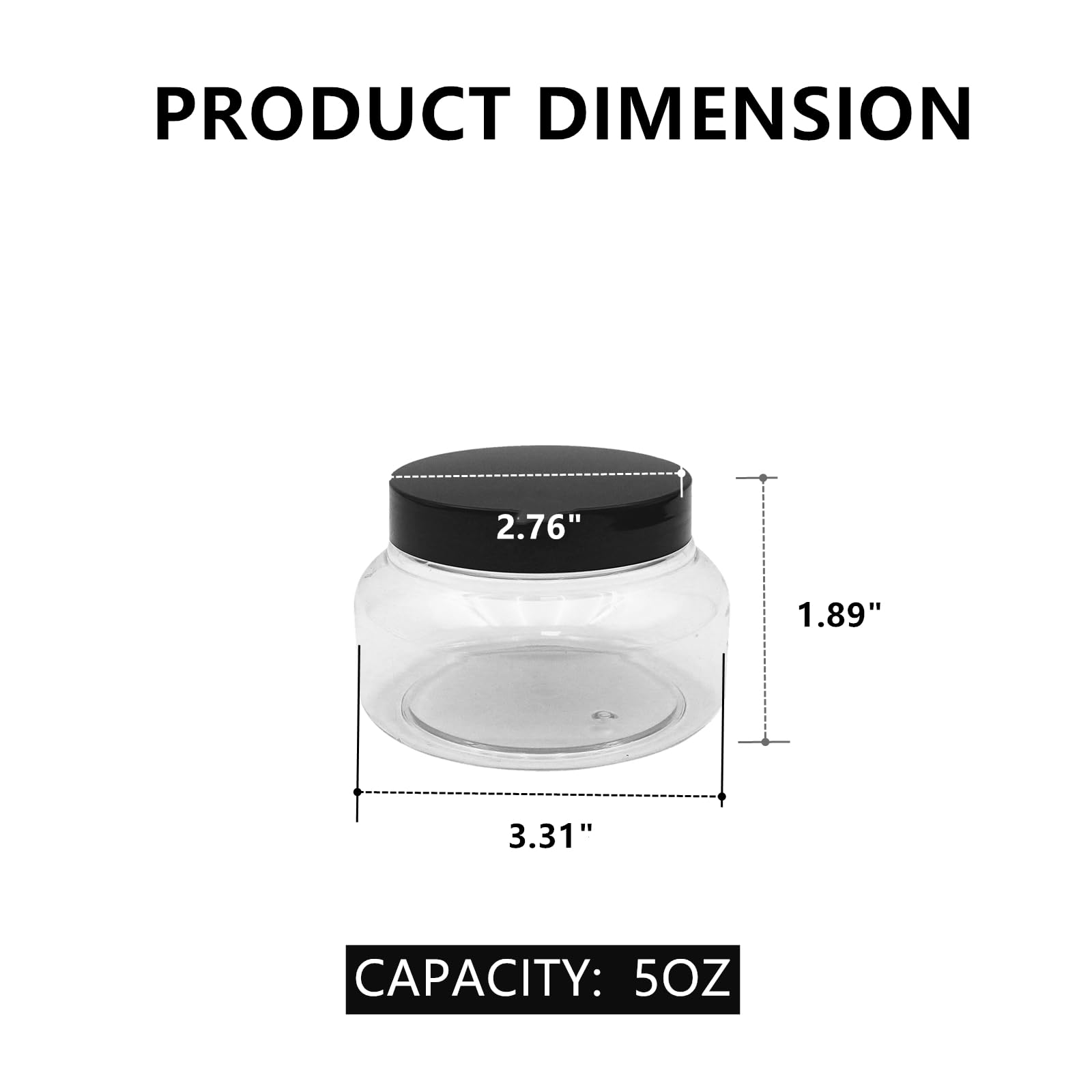 Zentriqlla 24 Pack 5 Oz Plastic Jars with Black Lids, BPA Free Clear Body Scrub Containers, Empty Round Samples Jars for Sugar Scrub, Lotion, Body Butter, Cream
