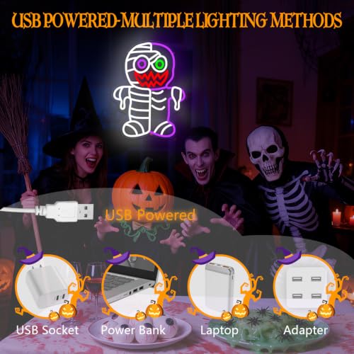 Skeleton Zombie Neon Sign for Halloween Decorations - USB Dimmer Included