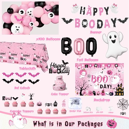 Pink Halloween Party Decorations Kit with Balloons, Banner & Backdrop
