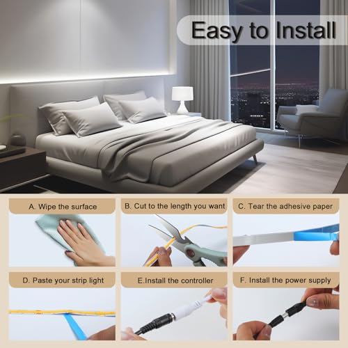 ZSLAIFU 16.4ft COB LED Strip Light - Dimmable White Tape with Remote for Bedroom, Kitchen, Mirror - Variation: 16.4FT-Remote White