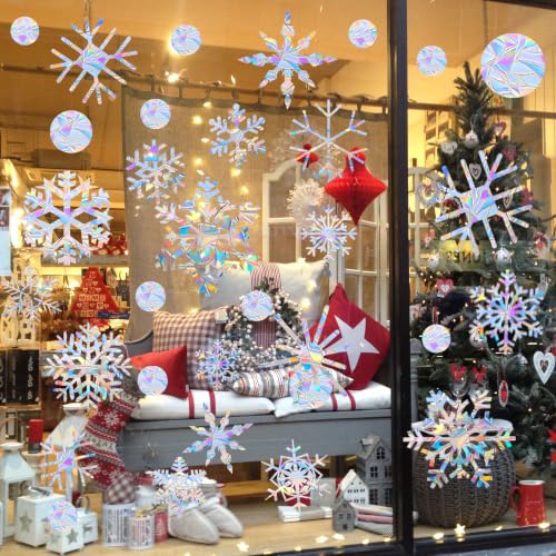 Christmas Snowflakes Window Clings - 89PCS Double-Sided Holiday Decorations
