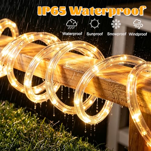 33ft 240 LED Rope Lights Outdoor Indoor Waterproof with Connectable 8 Modes - Warm White Variation