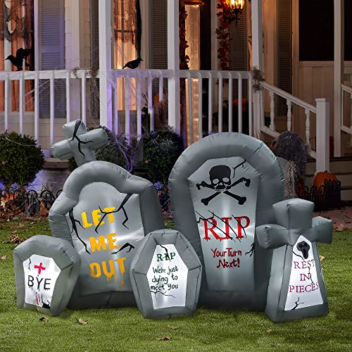 6.6 Ft Halloween Inflatable Tombstone Decoration with LED Lights for Yard Indoor Outdoor Spooky Graveyard Scene