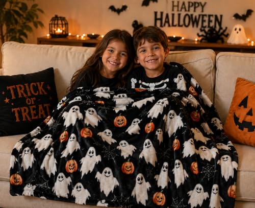 Halloween Cute Fleece Throw Blanket Ghost Pumpkin - 50x70 Inches