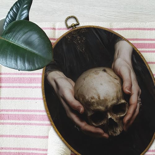 Gothic Skull Wall Art Decor - Dark Academia Moody Canvas Prints, Oval, Colour07
