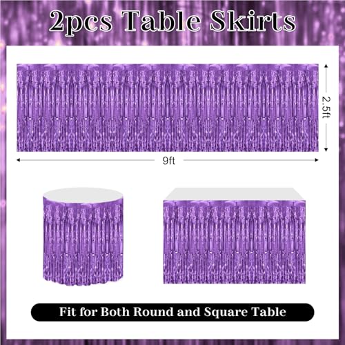 Light Purple Foil Fringe Table Skirts - 2 Pack 29.5x108 Inch Party Decor