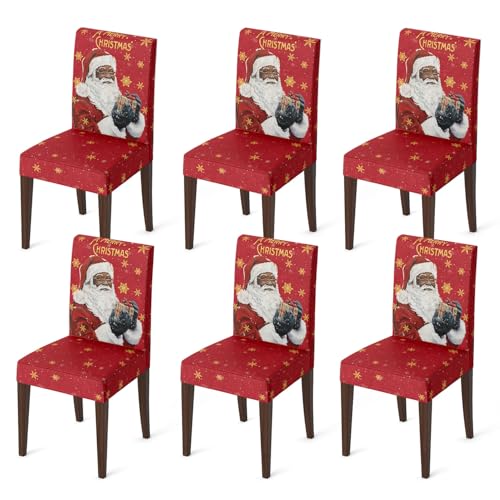Christmas Black Santa Chair Covers Set - 6 Pieces, Red Variation