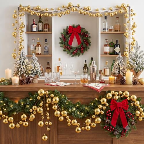 Gold Christmas Ball Garland Set - 2 Pieces, 9 ft Long Festive Decor