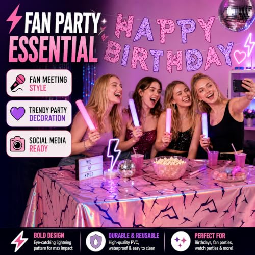 Pink Lightning Kpop Birthday Decorations Set Banner & Tablecloth