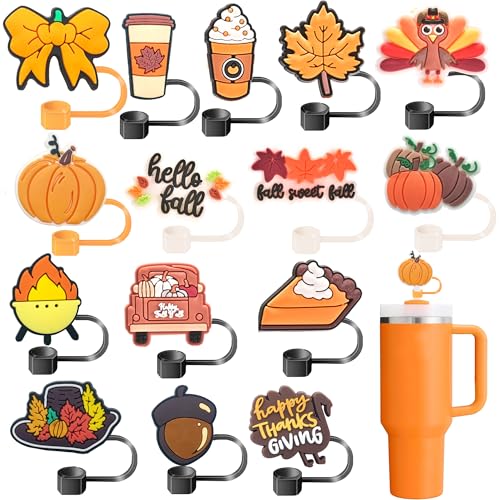 15PCS Fall Silicone Straw Covers for Stanley Cups 30&40 Oz Reusable Halloween Gifts