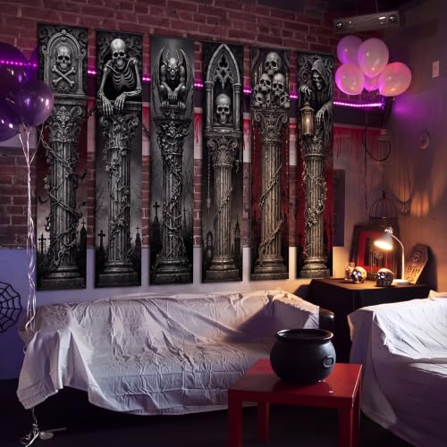 Dark Gray Halloween Cemetery Banner Set - 6 Creepy Gothic Porch Decorations