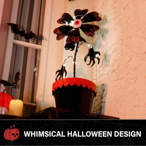 2-Ft. LED Flower Halloween Decoration - Warm White Lighted Pot Accent