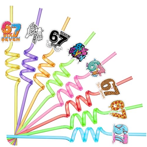 Reusable Party Drinking Straws - 8 Count 67 Meme Themed Bendable Plastic Straws