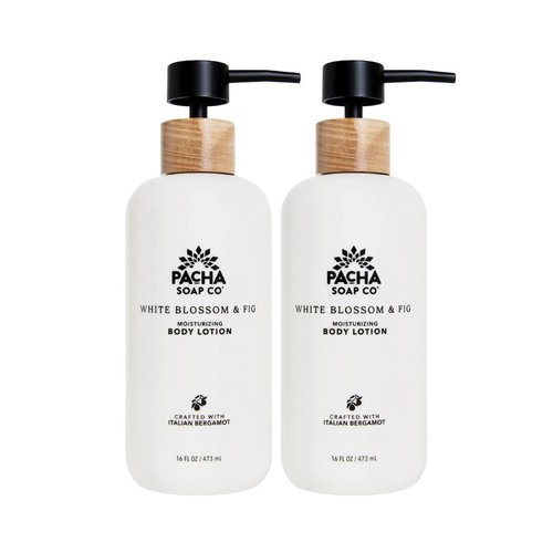 Pacha Soap Co. Body Lotion - White Blossom & Fig, Hydrating & Nourishing Formula with Clean Ingredients and Essential Oils, Dye Free, SLS Free, Paraben Free, Made in the USA, 2-Pack (16 fl oz Each)