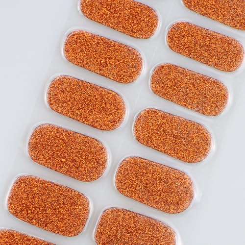 Semi Cured Gel Nail Strips - Orange Glitter Nail Art Sticker Wraps - 20 Pack