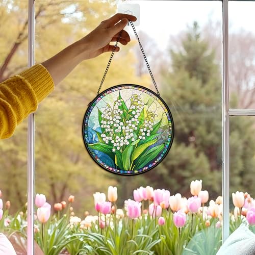Floral Whimsical Suncatcher - Stained Glass Window Hanging Decor, 7.9 Inch, Variation of THIS listing