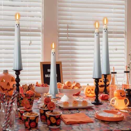 2-Pack Ghost Flameless Taper Candles with Remote & Timer - Halloween Decor