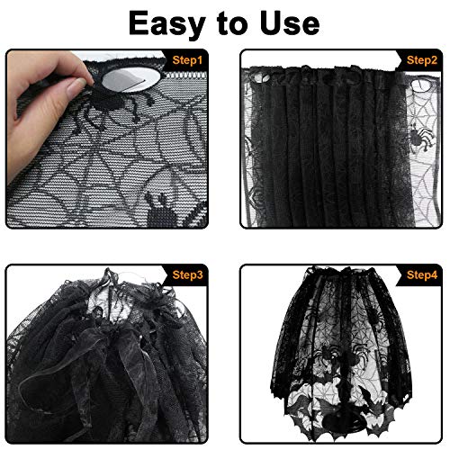 Halloween Lamp Shade Cover Set - Black Spider Web Decorations, 5 Pieces, Large 20x60 Inches - Indoor Outdoor Haunted House Decor - Variation 5