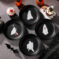 Halloween Ghost Ceramic Plates - Set of 4 Matte Black Decorative Dinnerware