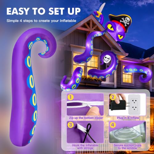 9FT Pirate Octopus Inflatable Halloween Yard Decoration with LED Lights