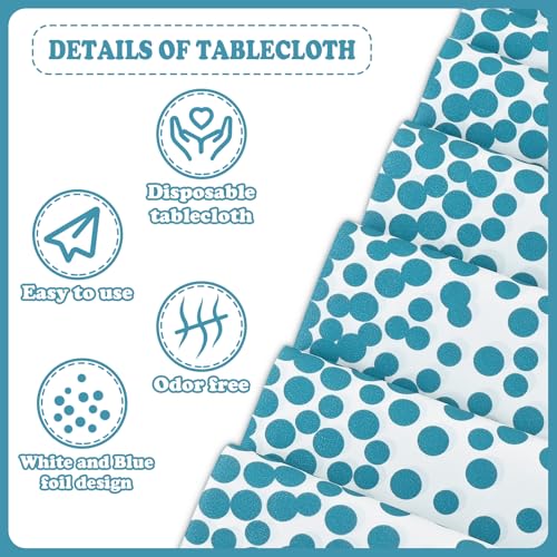 White and Blue Plastic Tablecloth 54x108 Inch Rectangular Disposable Cover for Parties