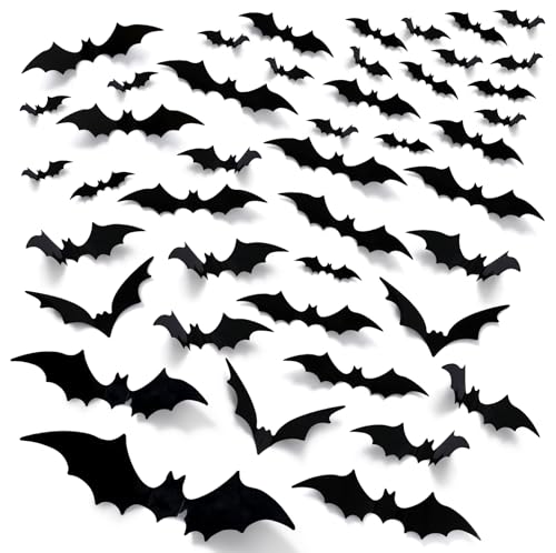 M-170Pcs 3D Bat Wall Decor Set - Halloween Waterproof Wall Decorations