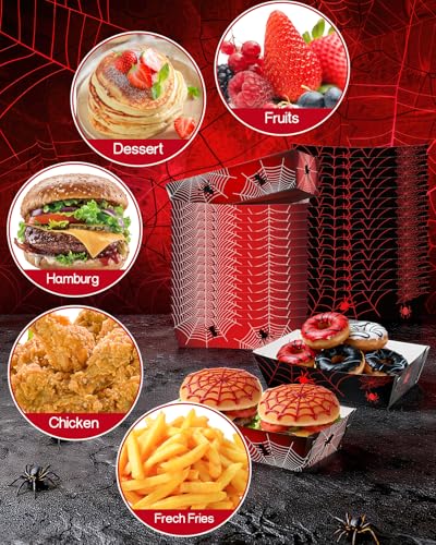Spider Party Food Trays - Disposable Web Design Snack Plates for Halloween Birthday