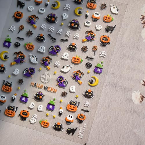 Halloween Nail Stickers Spooky & Cute 3D Decals - Style-2
