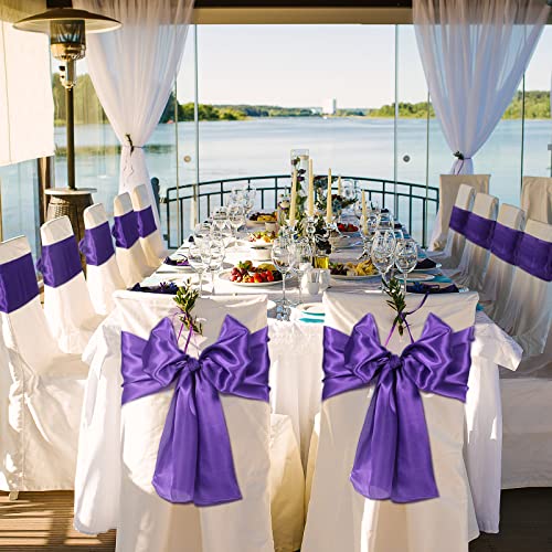 Purple Satin Table Runner Bulk Set - 6 Pack, 12 x 108 Inches, Elegant Party Decor