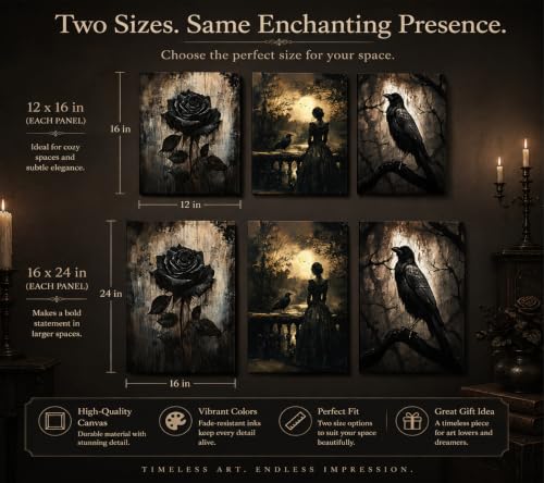 Crow Woman Gothic Canvas Wall Art Dark Academic Decor 16x24in Framed - Variation of Crow Woman / Wrapped Canvas / 24"L x 16"W