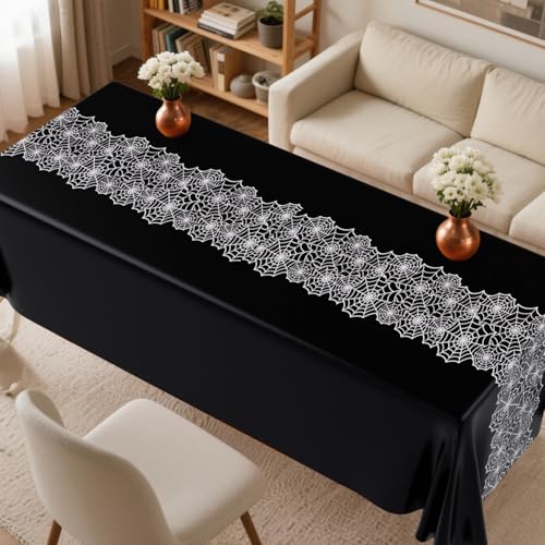 Halloween Spider Web Tablecloths Waterproof Party Decorations - Black, 6 Pack