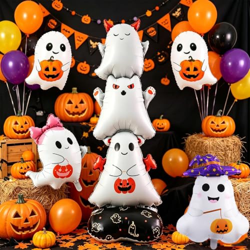Halloween Ghost Foil Balloons Set - White Spooky Party Decorations