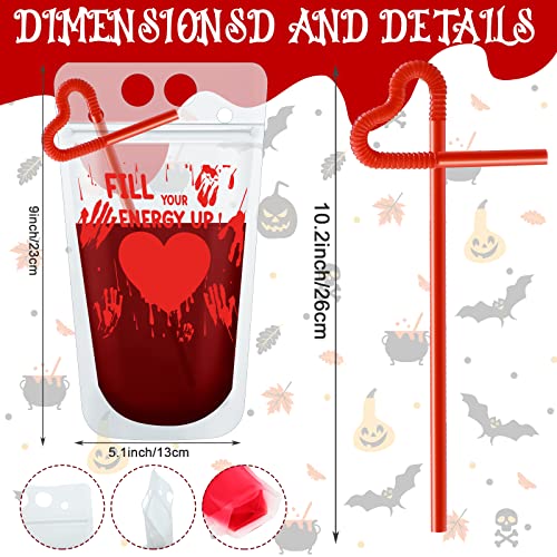 Halloween Drink Pouch Set with Straws - Scary Style, 24 Pack