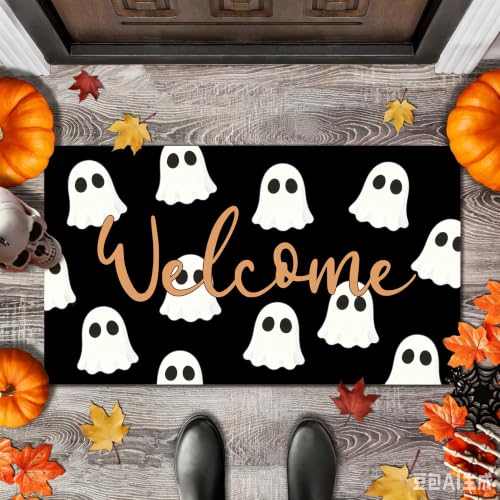 Halloween Horror Door Mat - 3D Ghost Welcome Doormat for Indoor & Outdoor Use - Cute Ghost Variation