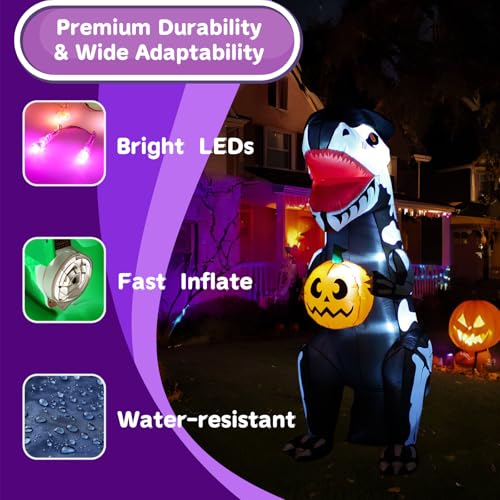 7FT Inflatable Dinosaur Skeleton Halloween Yard Decoration with Pumpkin & LED Lights