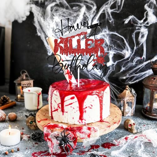 Halloween Zombie Vampire Cake Topper Black Glitter Birthday Decorations
